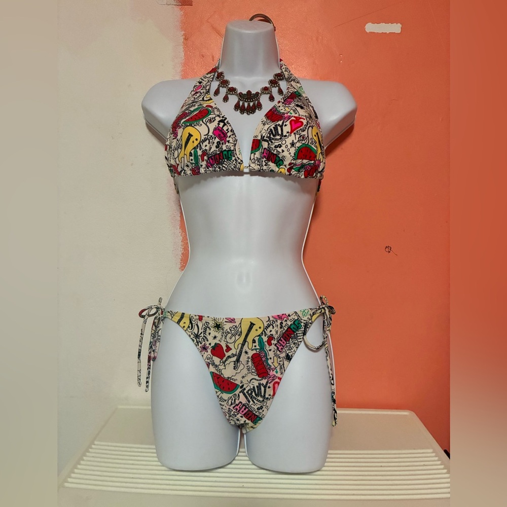 Sold
Printed Tie-Side Halter Bikini Top and Bottom - Multicolor